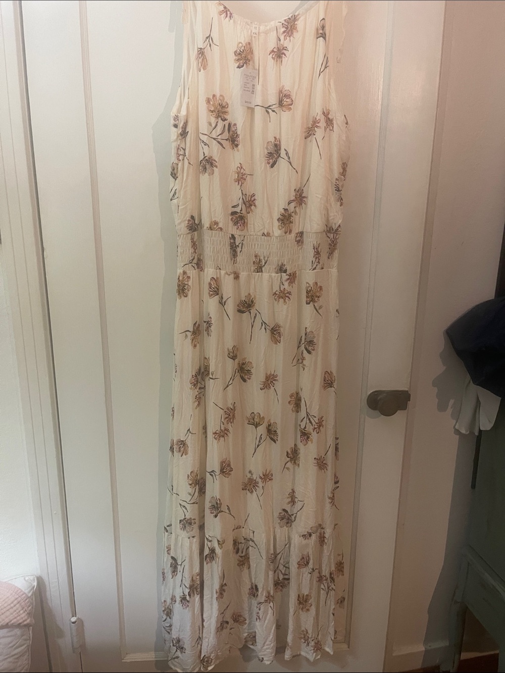 Maurices Cream Floral Maxi Dress with Smocked Waist